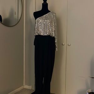 Adrianna Papell one shoulder sequined jumpsuit SZ 16
